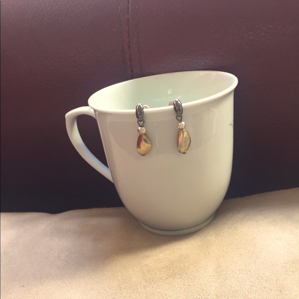 Earrings, classic, post, gold and silver tone